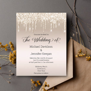 elegant gold dripping glitters chic wedding card