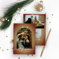 Elegant Gold Dust 3-Photo Merry Christmas