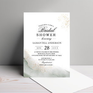 Elegant Gold Dust & Sage Green Bridal Shower Invitation