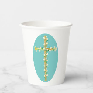 Elegant Gold Easter Cross with White Lilies Paper Cups