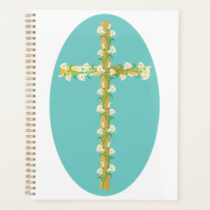 Elegant Gold Easter Cross with White Lilies Planner