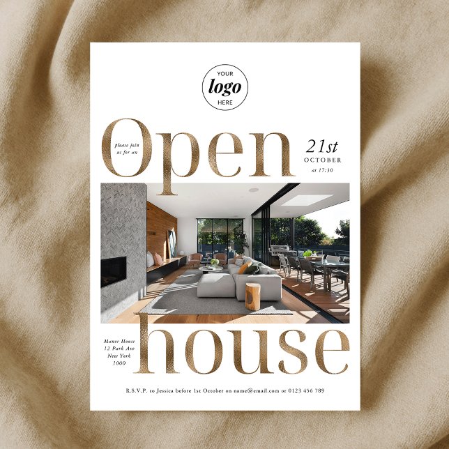 Elegant Gold Effect Business Open House One Photo Invitation (Elegant Gold Effect Business Open House One Photo Invitation)