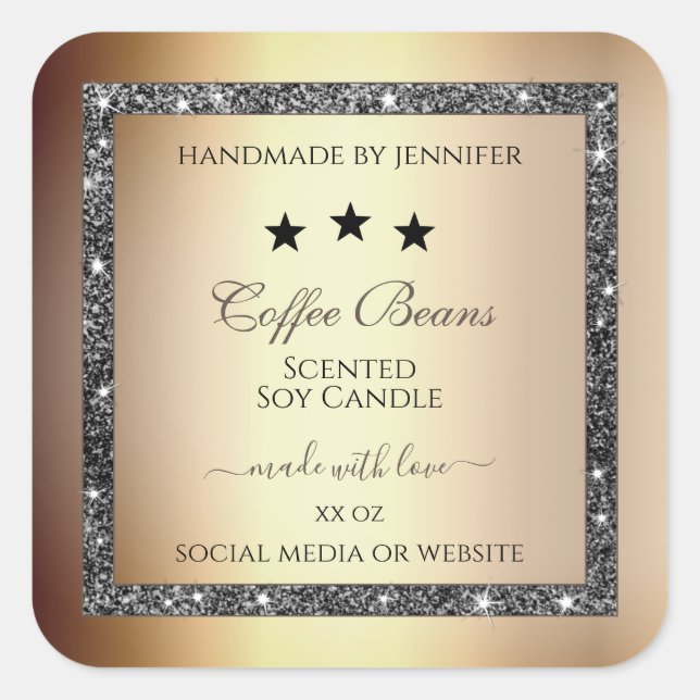 Elegant Gold Effect Silver Glitter Product Labels (Front)