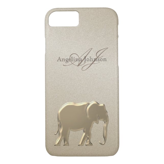 Elegant Gold Elephant Monogrammed Case-Mate iPhone Case (Back)
