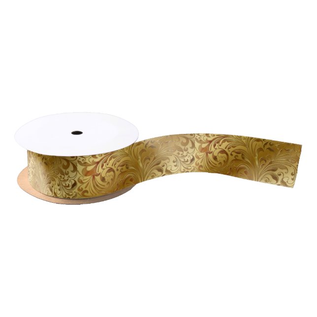 Elegant Gold Embossed Filigree  Satin Ribbon (Spool)