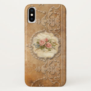 Elegant Gold Embossed Style Filigree and Roses iPhone X Case