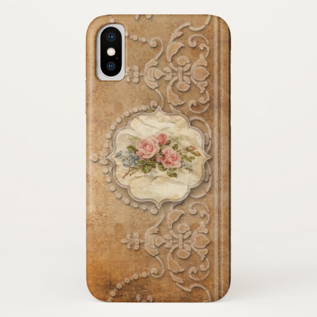 Elegant Gold Embossed Style Filigree and Roses Case-Mate iPhone Case (Back)