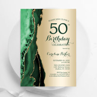 Elegant Gold Emerald Green Agate 50th Birthday
