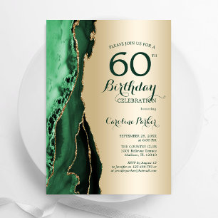 Elegant Gold Emerald Green Agate 60th Birthday Invitation