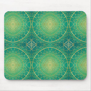 Elegant Gold Emerald Green Mandala Pattern Mouse Mat