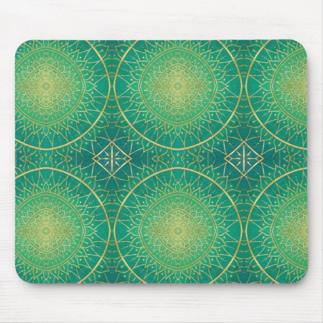 Elegant Gold Emerald Green Mandala Pattern Mouse Mat (Front)