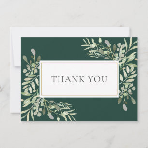 Elegant Gold Emerald Greenery Foliage Thank You Card