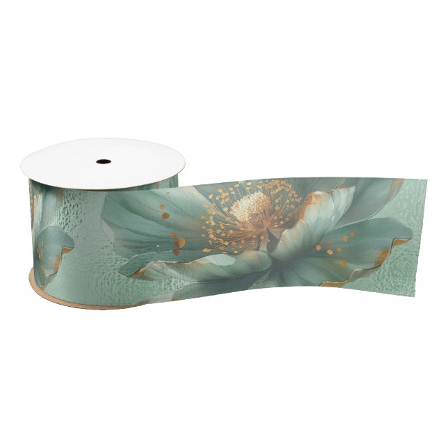 Elegant Gold & Emerald Poppy Wedding  Satin Ribbon (Spool)