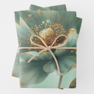 Elegant Gold & Emerald Poppy Wedding Wrapping Wrapping Paper Sheet