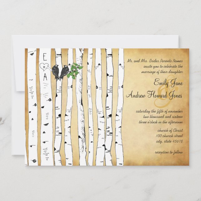 Elegant Gold Enchanted Forest Birch Tree Wedding Invitation (Front)