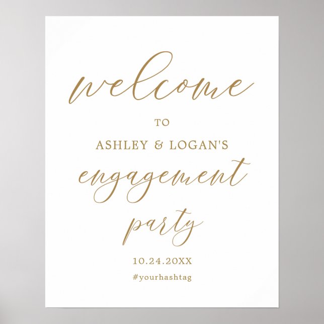Elegant Gold Engagement Party Welcome Poster (Front)