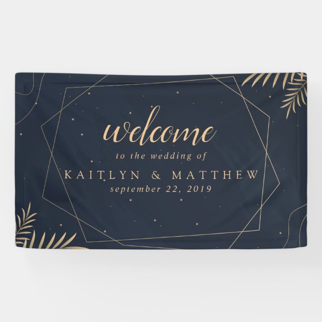 Elegant Gold Eucalyptus Geometric Wedding Party Banner (Horizontal)