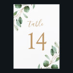 Elegant Gold Eucalyptus Greenery 5x7 Table Numbers<br><div class="desc">Designed to coordinate with our Moody Greenery wedding collection, this customisable Table Numbers Card features watercolor sage green eucalyptus leaves accented with a gold geometric frame and paired with a stylish script and classy serif font in grey. To make advanced changes, go to "Click to customise further" option under Personalise...</div>