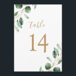 Elegant Gold Eucalyptus Greenery 5x7 Table Numbers<br><div class="desc">Designed to coordinate with our Moody Greenery wedding collection, this customisable Table Numbers Card features watercolor sage green eucalyptus leaves accented with a gold geometric frame and paired with a stylish script and classy serif font in grey. To make advanced changes, go to "Click to customise further" option under Personalise...</div>