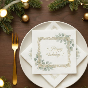 Elegant Gold & Eucalyptus Holiday Napkin