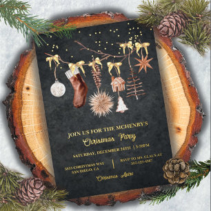 Elegant Gold Evening Christmas Branch Foil Invitat