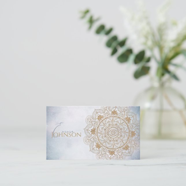 Elegant Gold Eye Sun Moon Mandala Design Business Card (Standing Front)