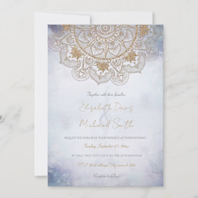 Elegant Gold Eye Sun Moon Mandala Design Invitation (Front)