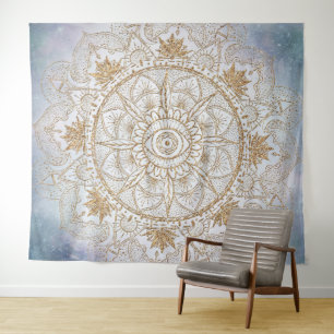 Elegant Gold Eye Sun Moon Mandala Design Tapestry