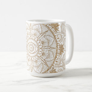 Elegant Gold Eye Sun Moon Mandala White Coffee Mug