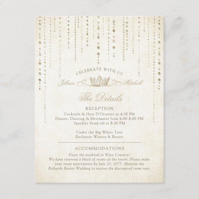 Elegant Gold Fairytale Crown Enclosure Card (Front)