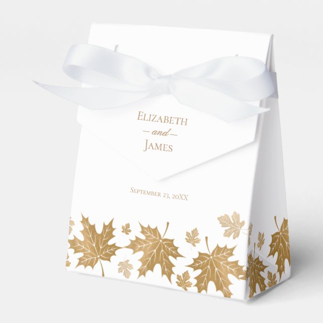 Elegant Gold Fall Leaves Custom Wedding Favour Box (Front Side)