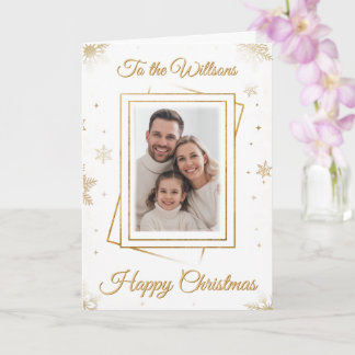 Elegant Gold Family Frame Photo Christmas Card 
