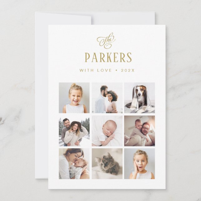 Elegant Gold Family Multi Photo Grid | Christmas Holiday Card (Front)