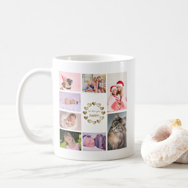 Elegant Gold Family Photo Collage Father’s Day Coffee Mug (With Donut)