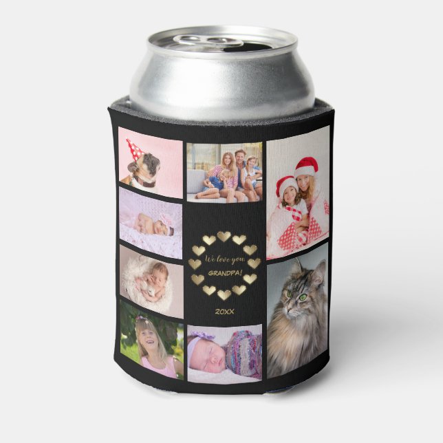 Elegant Gold Family Photo Collage Father's's Day Can Cooler (Can Back)