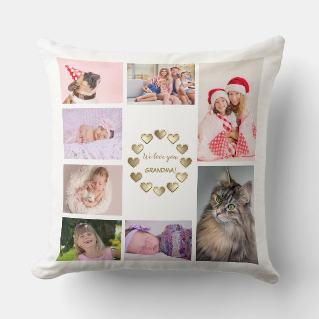 Elegant Gold Family Photo Collage Mother's Day Cushion (Front)
