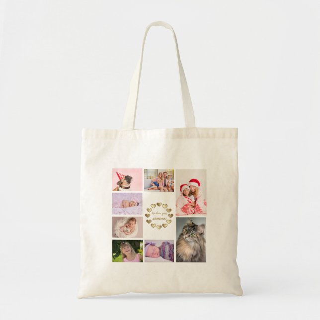 Elegant Gold Family Photo Collage Mother's Day Tote Bag (Front)