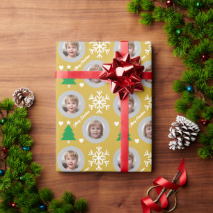 Elegant Gold Family Photo Custom Christmas Wrapping Paper