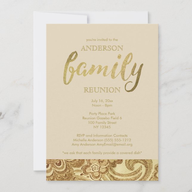 Elegant Gold Family Reunion Invitation (Front)