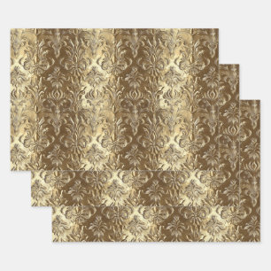 Elegant Gold Faux Brocade Gift  Wrapping Paper Sheet