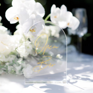 Elegant Gold Faux Foil Arch Acrylic Open Bar Sign Invitations