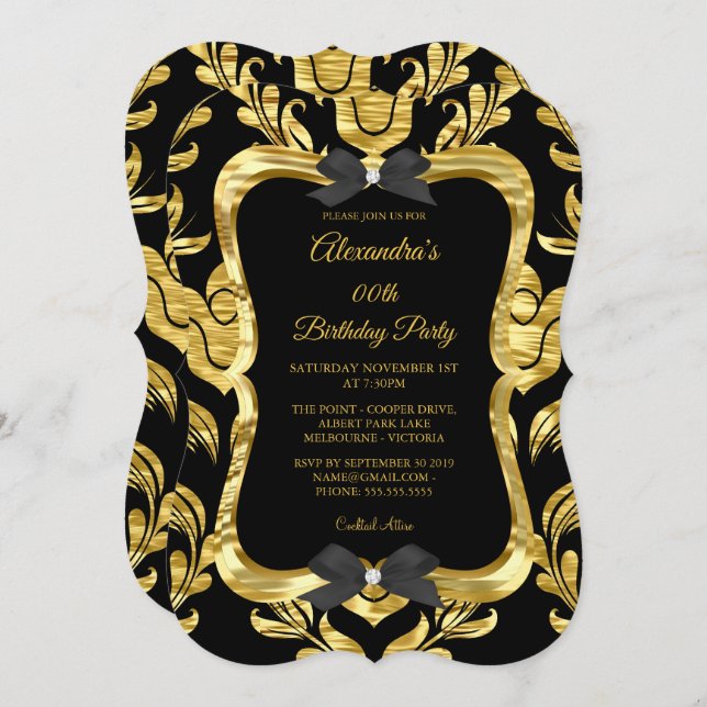 Elegant Gold Faux Foil Black Birthday Party Invitation (Front/Back)