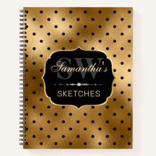 Elegant Gold Faux Foil & Black Dots Sketchbook Notebook