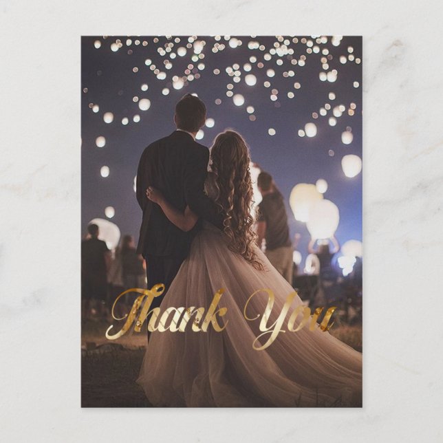 Elegant, Gold, Faux Foil, Thank You, Custom Photo Postcard (Front)