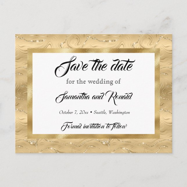 Elegant Gold Faux Foil Wedding Save the date Announcement Postcard (Front)