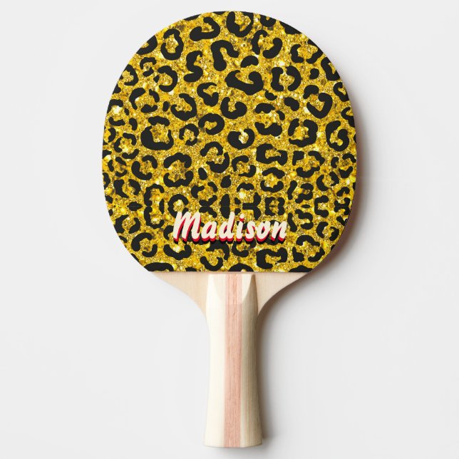 Elegant gold faux glitter animal print 3D Monogram Ping Pong Paddle (Front)