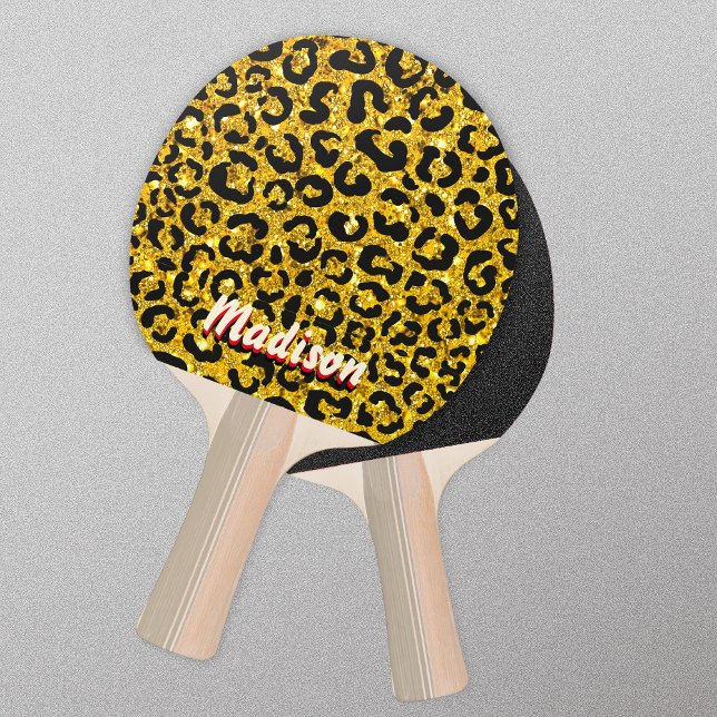 Elegant gold faux glitter animal print 3D Monogram Ping Pong Paddle (Creator Uploaded)
