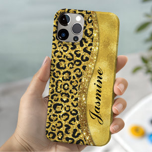 Elegant gold faux glitter animal print Monogram iPhone 13 Case
