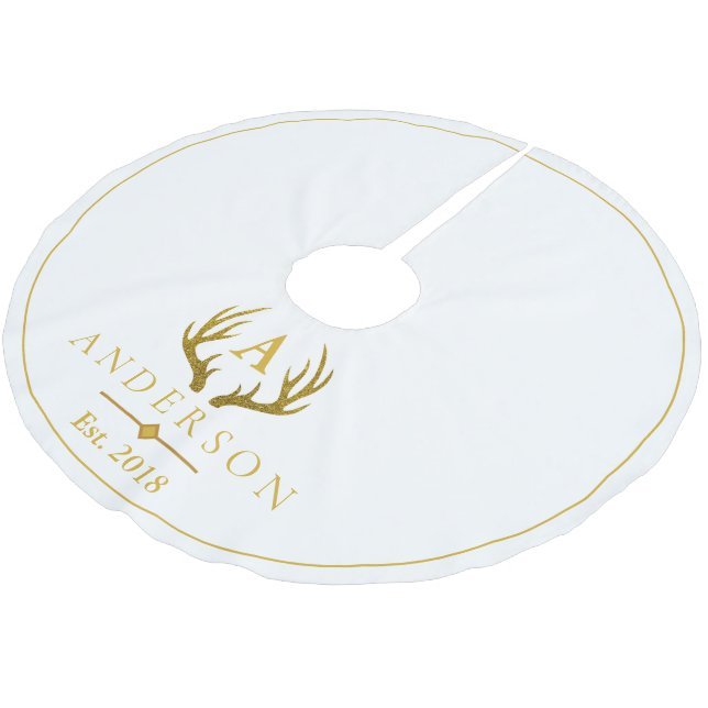 Elegant Gold Faux Glitter Deer Antlers Brushed Polyester Tree Skirt (Angled)