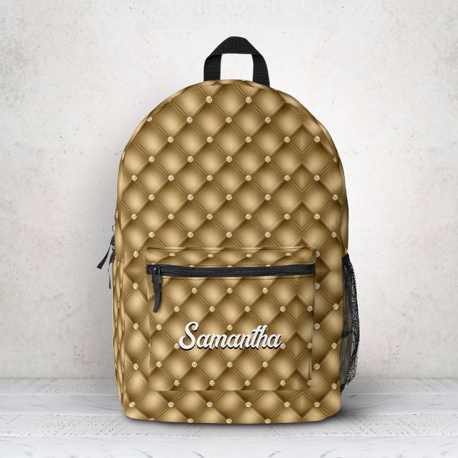 Elegant gold faux glitter drips monogrammed printed backpack (Creator Uploaded)